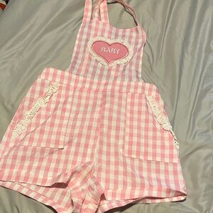Pink Gingham Romper with Heart Detail